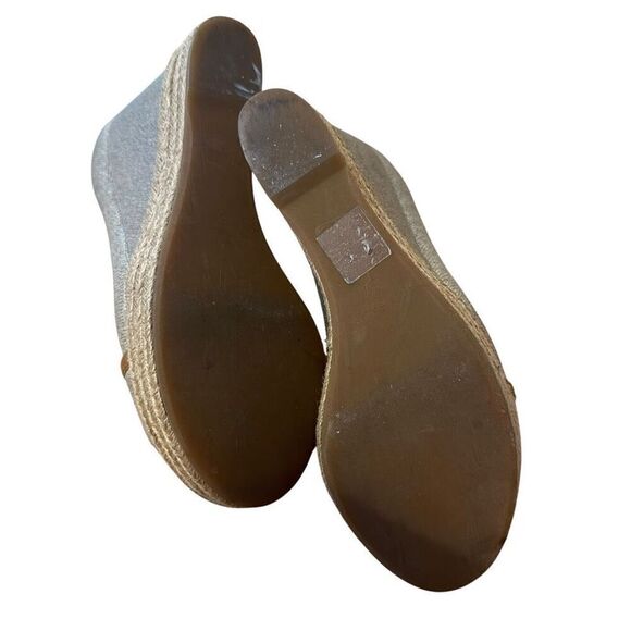 Tory Burch Majorca Linen Open Toe Wedge Heel Size 37 - Picture 6 of 11